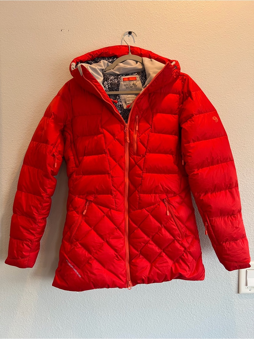 Mountain Hardware Red Quilted Hooded Down Puffer Jacket